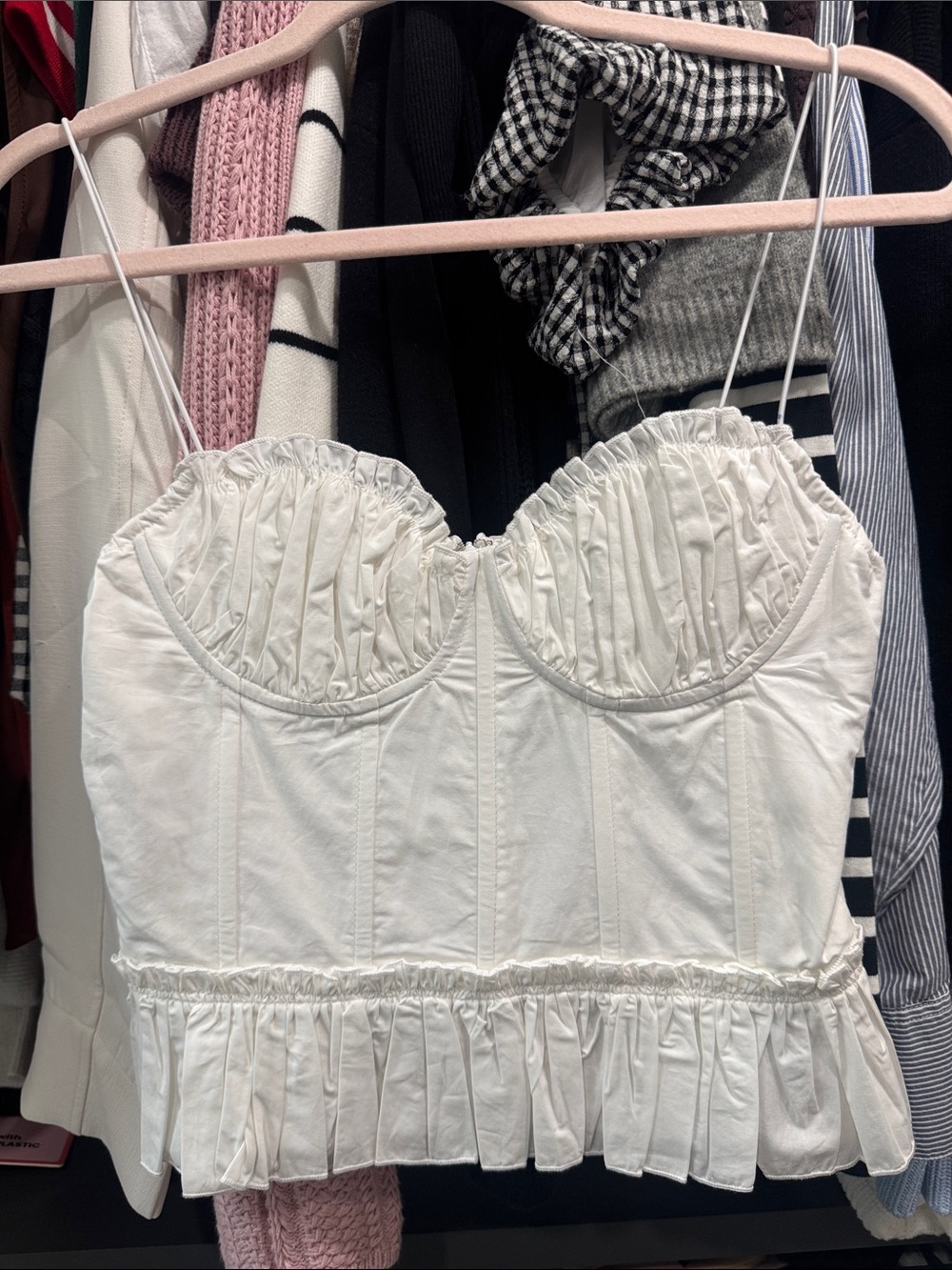 En Saison White Ruffled Bustier Crop Top